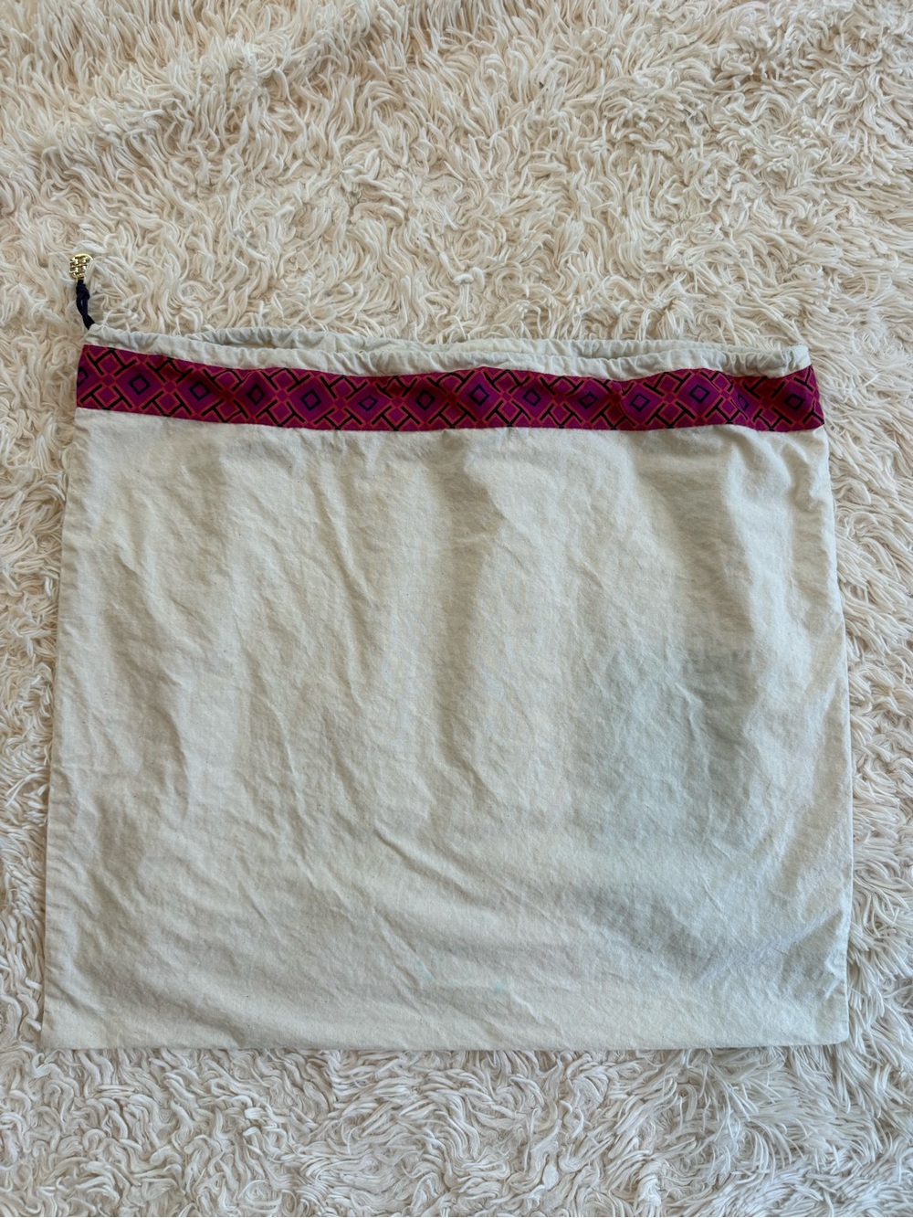 Tory Burch Ivory Canvas Drawstring Dust Bag Pink Geometric Trim 22x19